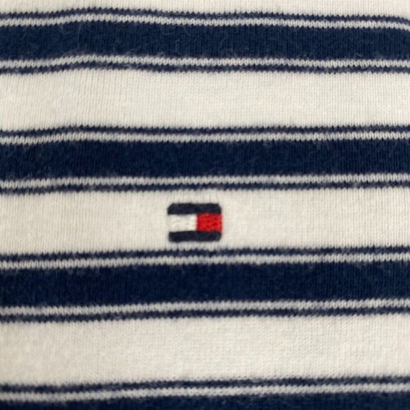 Tommy Hilfiger Shirt Teens Large Blue/White Striped Long Sleeve V Neck Pullover - Picture 6 of 16